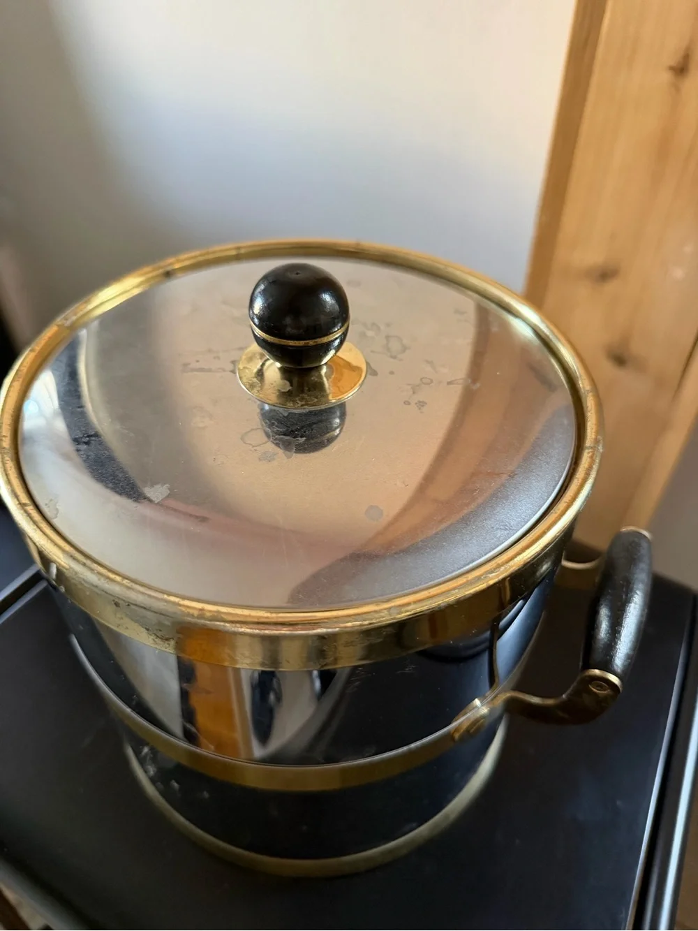 Midcentury Modern Vintage Chrome & Brass Ice Bucket